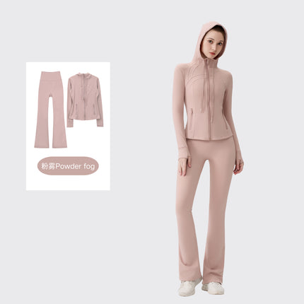 [in Stock] Ld Hooded Flared Jacket Set Top Women's Tight Elastic Fitness Sports Running Yoga Wear