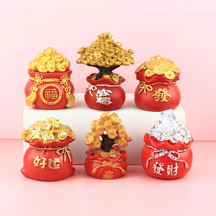 New Chinese-Style Festive Fortune Tree Resin Ornament for Office Desk, with Ingot and Lucky Bag, New Year Gift, Treasure Bowl