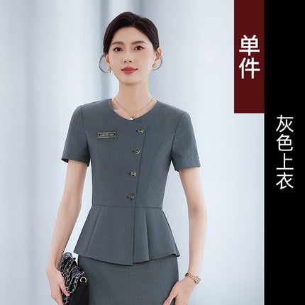 Short-Sleeved Business Suit Suit for Women Summer Temperament Hotel Front Desk Reception Beauty Salon Gold Shop Work Clothes Large Size