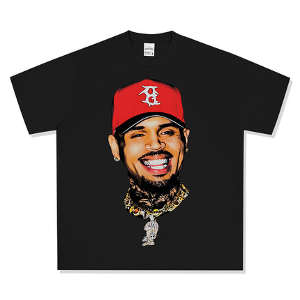 Cross-Border American Retro Chris Brown Chris Brown Printed Short-Sleeve T-Shirt Heavy Trendy Brand Versatile High Street