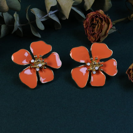 Foreign Trade Hot French Retro Earrings Niche Design Fresh Flower Enamel Earrings Qingdao Middle Ancient Jewelry