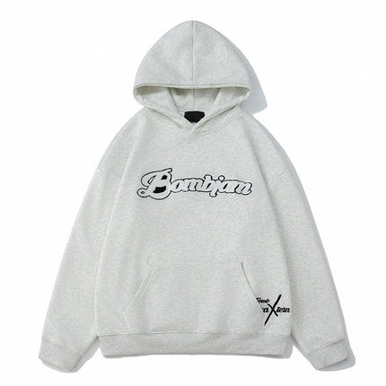 Amazon American-Style Heavyweight Fleece-Lined Hooded Sweatshirt with Towel Embroidery for Men, Winter Trendy High Street Couple's Jacket