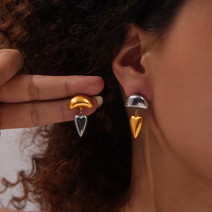 European and American Design Women's Hip Hop Personalized Trendy Titanium Steel Plated 18k Gold Geometric Devil's Eye Tassel Earrings suit