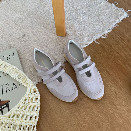 Wholesale New Platform Thick-Soled Velcro Training Shoes for Women 2025 Genuine Leather Breathable Versatile Ready-Made Casual Shoes for Women