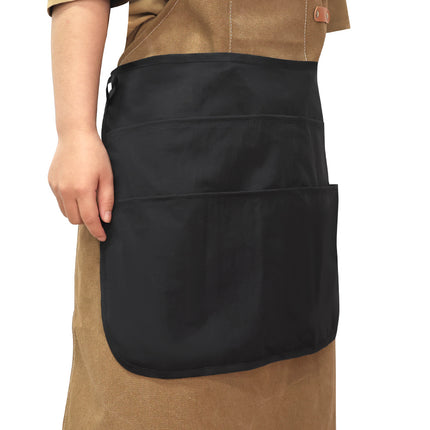 Cross-Border Black Work Half-Waist Skirt Short Six-Pocket Half-Length Bib Hair Salon Restaurant Adjustable Work Apron