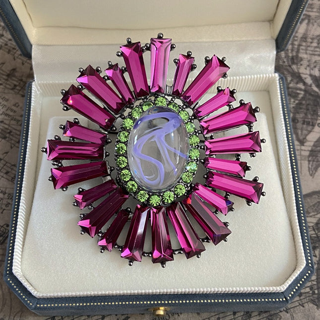 French Retro Exaggerated Brooch Middle Ancient Luxury High-end Sense Elegant Purple Sunflower Brooch Earrings suit Women