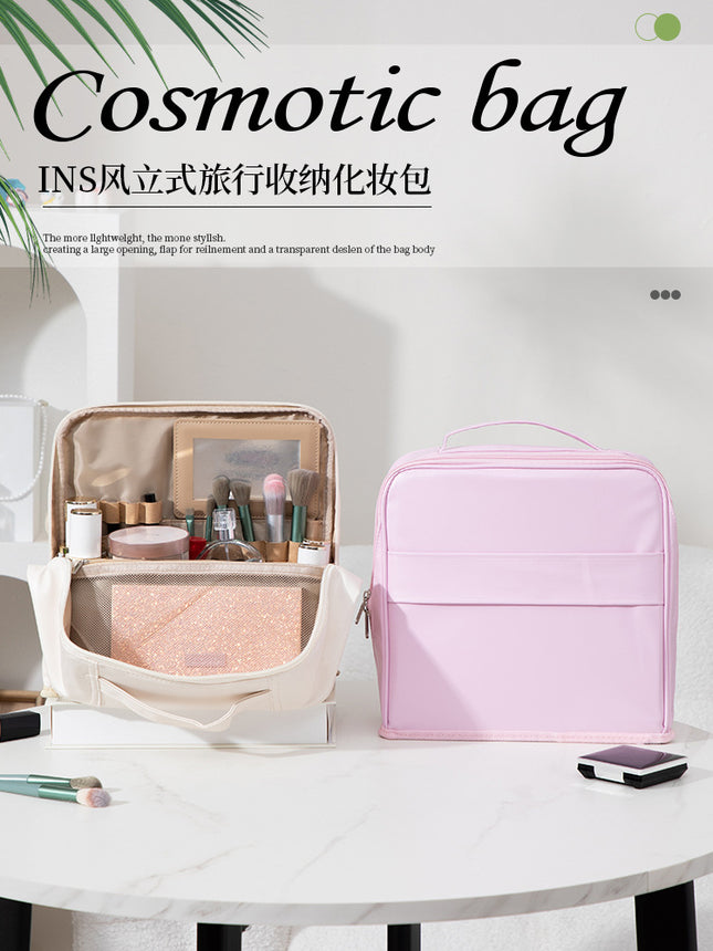 Vertical Cosmetic Bag, Large Capacity, Women's Pencil Case, Travel Pu Waterproof, Can Be Hung on Luggage, Makeup Brush Storage Bag