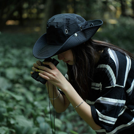 Japanese-Style Wide-Brim Drawstring Sun Protection Fisherman Hat for Women, Summer Outdoor Breathable Mountain Camping Sunshade Hiking Fishing Hat for Men