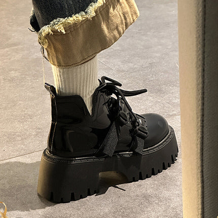 Z Black Boots Women's Autumn and Winter 2024 New Summer Versatile Thick-Soled Heightening Street Motorcycle Short Boots Trbottomy