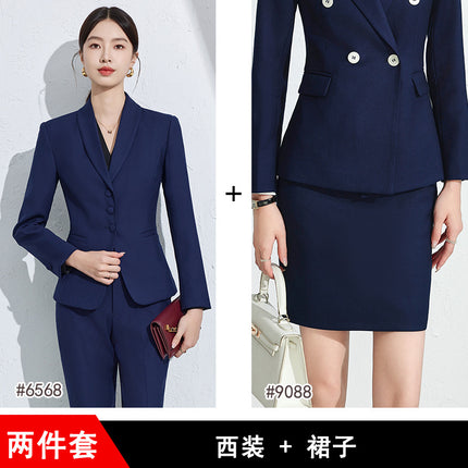Blue Three-button Small Suit suit Women's Professional Dress Jewelry Shop Beauty Salon High-end Hotel Front Desk Work Clothes