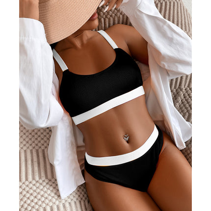 2023 New Cross-border European and American Bikini Swimsuit Pit Contrast Color Fashion Bikini Sexy Split Swimsuit Women's Summer
