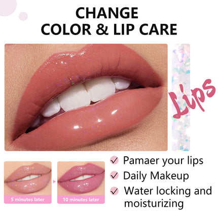 3Color Glitter Color-Changing Lip Balm,Anti-Drying and Long-Lasting Moisturizing Lip Oil, Moisturizing Jelly Lipstick Makeup