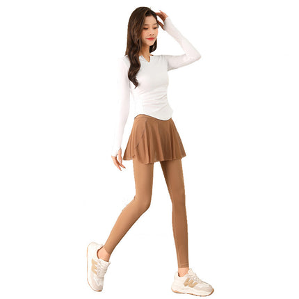Yoga Fashion Casual Suit Quick-Drying Breathable Running Sports Fitness Clothing Playing Tennis Badminton High-Waist Mesh Skirt