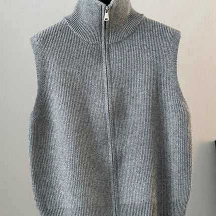 High Collar Zipper Knitted Cardigan Vest for Women 2024 Spring, Autumn and Winter New Loose Layered Vest Sweater Vest