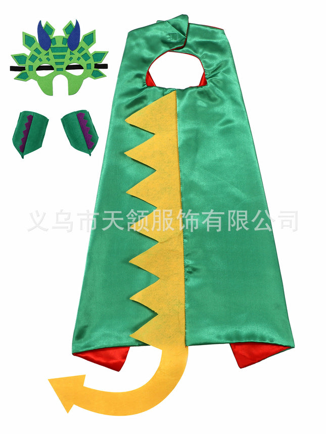 Children's Halloween Carnival Dinosaur Cape Costume Props Funny Green Dinosaur Eye Mask Wrist Cosplay