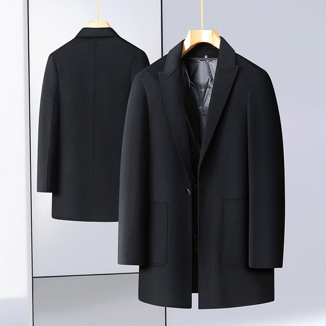 2025 Winter Men's Loose Mid-Length Removable down Liner Double-Sided Woolen Warm Coat Plus Fat Plus Size