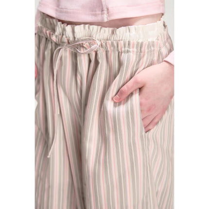 Fake Two Pink Irregular Stripe Loose Drawstring Straight Trousers Ballet Heavy Industry Pleated Fart Curtain