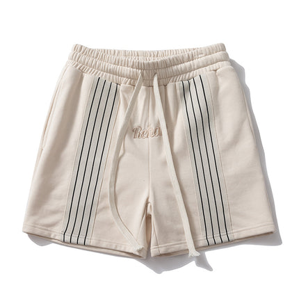 300g terry shorts bar striped contrast men's American retro pants casual pants loose sports men's shorts