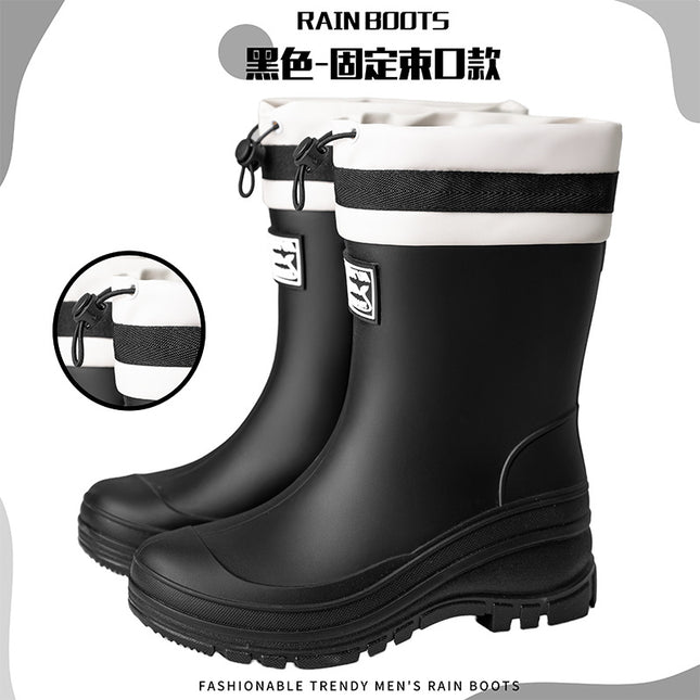 Cross-Border New Rain Boots Camping Waterproof Mid-Calf Rubber Shoes Women's Outdoor Anti-Slip Drawstring Ankle Boots Foreign Trade