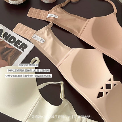 Traceless Underwear Women's Half Cup Thin Anti-sagging Upper Bra Push-up Bra Small Chest Gap Non-rimless Tube-top Cross-border