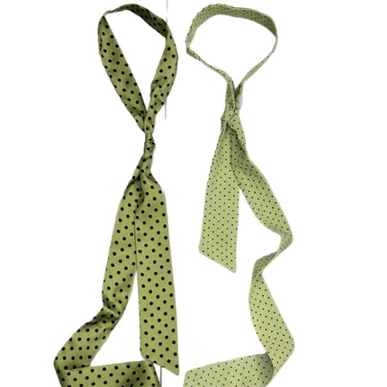 Korean Style Green Poll Dot Long Silk Scarf Neck Women's 2025 Spring and Summer New Style Tie Hair Belt High-end Scarf Belt