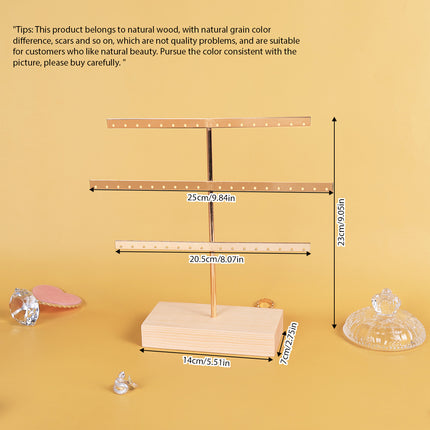Solid Wood Iron Earrings Display Rack Golden Vertical Three-Layer 52 Hole Golden Earrings Storage Rack Earrings Display Rack
