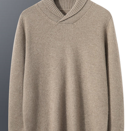 Men's cashmere sweater green collar autumn and winter thickened sweater business casual all-matching men's pure cashmere sweater