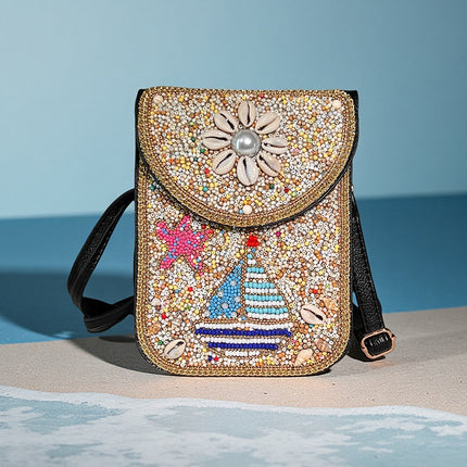 Ocean Series Exquisite Heavy-Duty Rice Bead Shoulder Bag Qingdao Ocean World Travel Souvenir Mobile Phone Bag Cross-Body Bag
