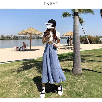 Elasto waist Denim skirt A long large skirt umbrella skirt slim tall plus size 200kg chubby girl skirt