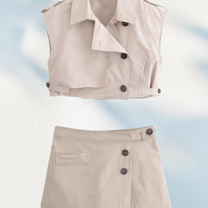 Cross-border Amazon Explosions Wholesale Spring New Lapel Single-breasted Sleeveless Trip Belt Short Top Short Culottes