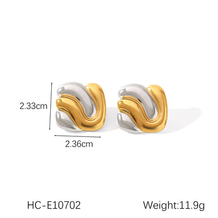 European and American design sense stainless steel earrings gold and silver color matching smooth geometric texture earrings sun five-pointed star earrings for women