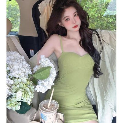 French Style Slim-Fitting Suspender Skirt with Waist and Tight Hot Girl Hip-Hugging Short Skirt for Women in Summer with Pleated Dress