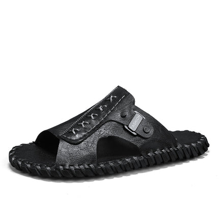 Genuine Leather Slippers for Men, Summer Slippers for Outdoor Wear, Deodorant, Non-Slip, Wear-Resistant, Trendy Men's Beach Shoes