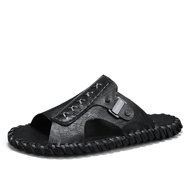 Genuine Leather Slippers for Men, Summer Slippers for Outdoor Wear, Deodorant, Non-Slip, Wear-Resistant, Trendy Men's Beach Shoes