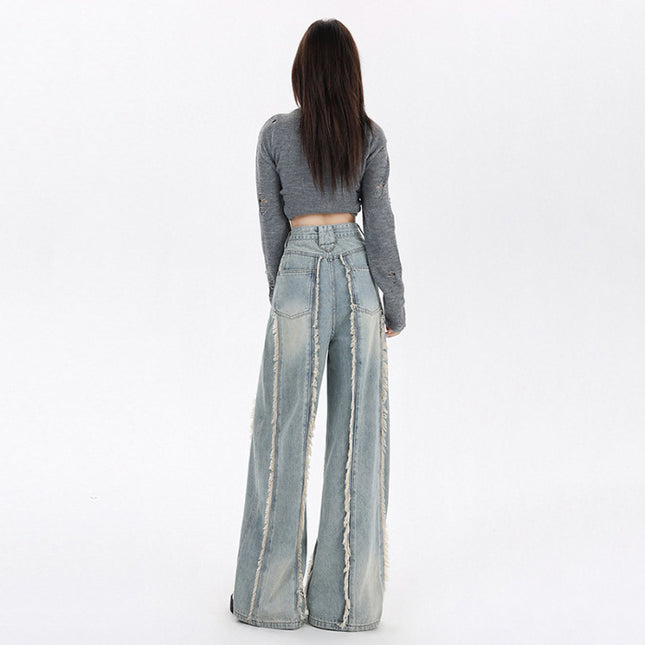 187 New 2025 Spring Jeans Women's Rust-edge Design Wide-leg Slightly-fit Straight Pants