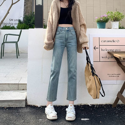 light blue Straight Leg Jeans Women's Spring 2024 New High Waist Slimming Design Niche French Stick Pipe Pants