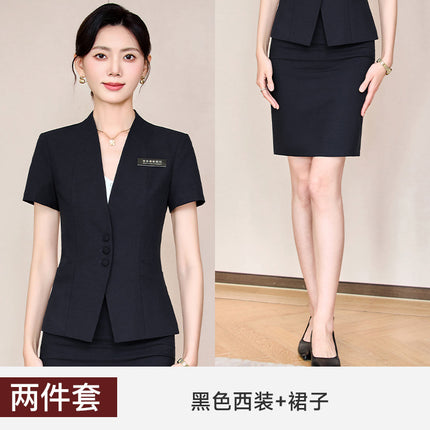 Stewardess Professional suit Women's Fashion Elegant Jewelry Store High-end Suit Dress Overalls Hotel Front Desk Workwear Summer