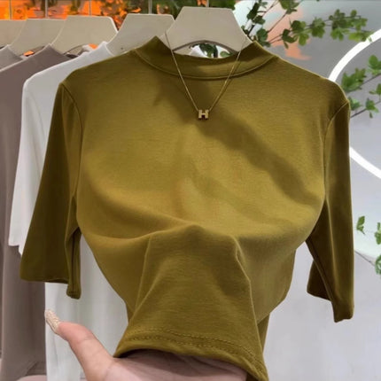 Half-high Collar T-shirt Women's Spring and Summer All-match Half-sleeve Top High-grade Sense Slim-fit Inner Sleeve Short-sleeve T-shirt plus size
