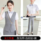 Women's three-piece gray vest + white shirt + pants / S