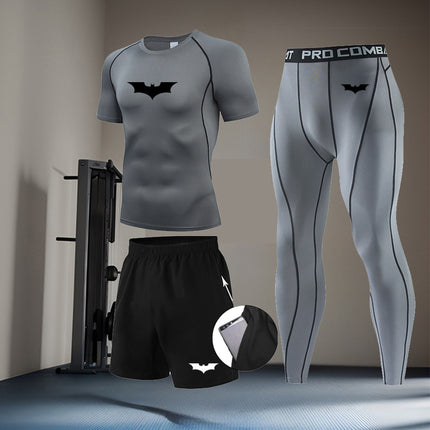 Men's Batman Printed Three-Piece Compression Quick-Drying Long-Sleeved Tights Running Sports Suit Basketball Training Suit