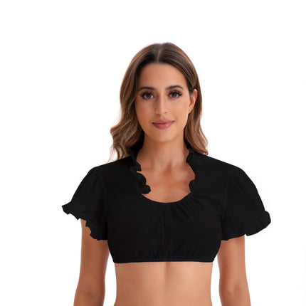 Amazon Foreign Trade New Black and White Ding Dong Suit German Oktoberfest Clothing Top Short-Sleeved Shirt for Women