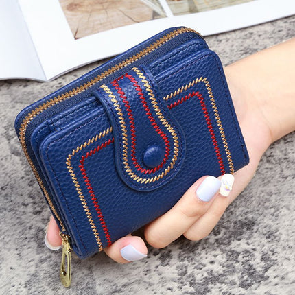 New Korean Style Women's Short Bag Zipper Buckle Wallet Pebbled Embroidered Solid Color Coin Purse Id Card Holder