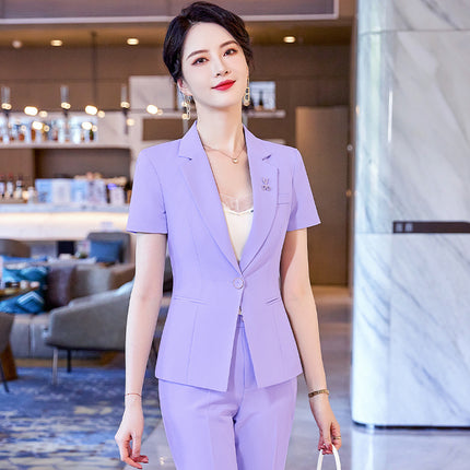 Small Suit Jacket Slim-fit Professional Suit suit Temperament Short-sleeved Thin Jewelry Store Work Clothes Dress Women