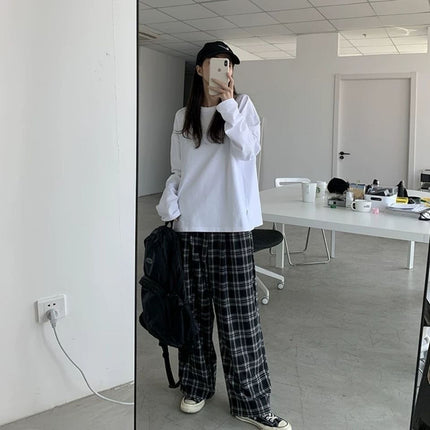 Lazy Wind Contrast Color Stitching Plaid Casual Pants Women's 2025 Spring and Summer Loose Comfortable Slimming Wide Leg Pants Women