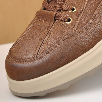 Four Seasons Light Soft Leather Cowhide Plaid and Trbottomy Young Men's Leather Shoes Elastic Slip-On Lazy Driving Light Casual Shoes