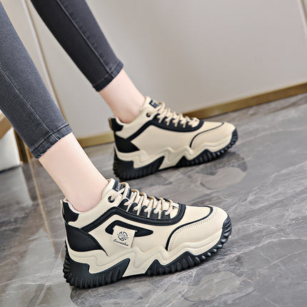 Women's Sneakers 2025 New Spring and Autumn Plush Thick-Soled Student Foot-Shaping High-Top Dad Shoes