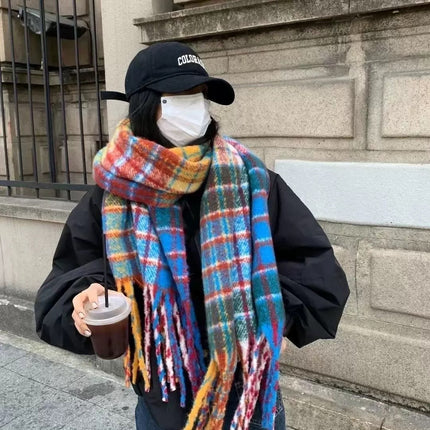 Atmospheric Imitation Cashmere Plaid Scarf for Women in Winter Thickened Warm Scarf for Students Versatile Scarf Live Broadcast Hot Cross-Border