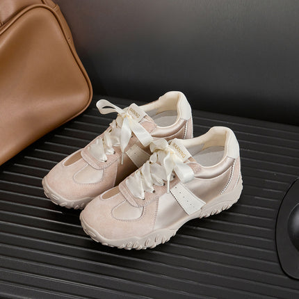 7cm Height-Increasing Ballet-Style Trainers for Women, 2025 Summer New Satin Genuine Leather Thick-Soled Sports Casual Shoes