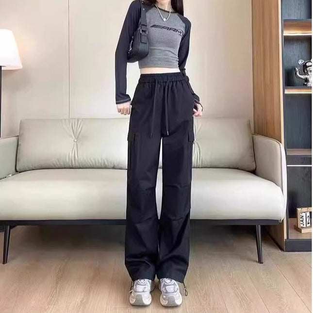 Women's Cargo Pants Spring and Autumn 2025 New High-Waisted Casual American Style Plus Size Petite Loose Retro Black Jogger Pants
