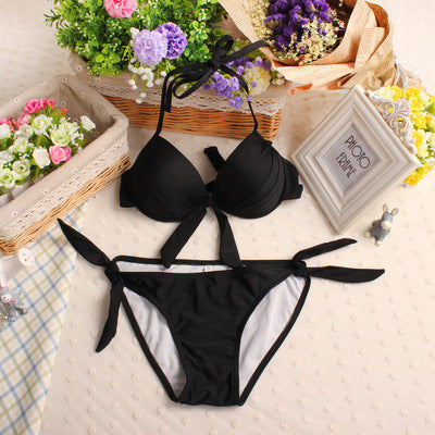 AliExpress European and American swimsuit candy color steel bracket push up thickened Cup sexy bikini split two-piece swimsuit